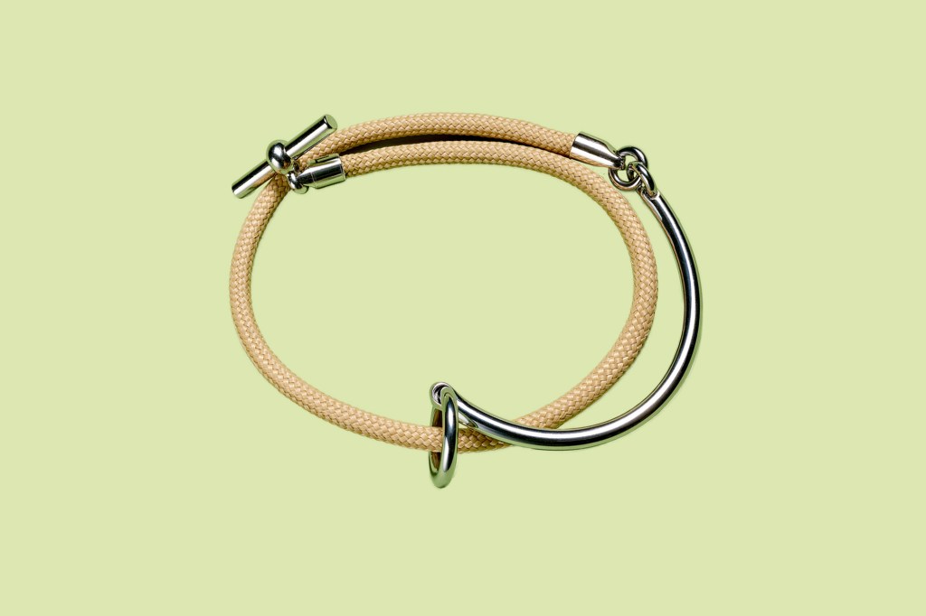 A bracelet with a metal ring